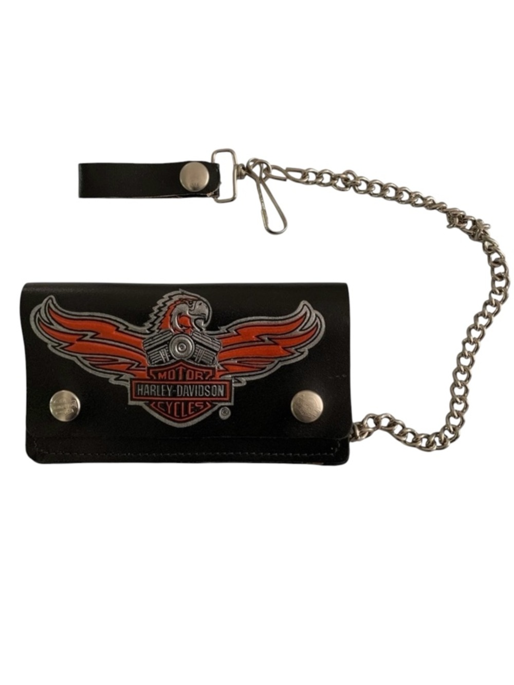 Harley Davidson Black Leather Chain Wallet Vintage Bar Shield Eagle Made in USA